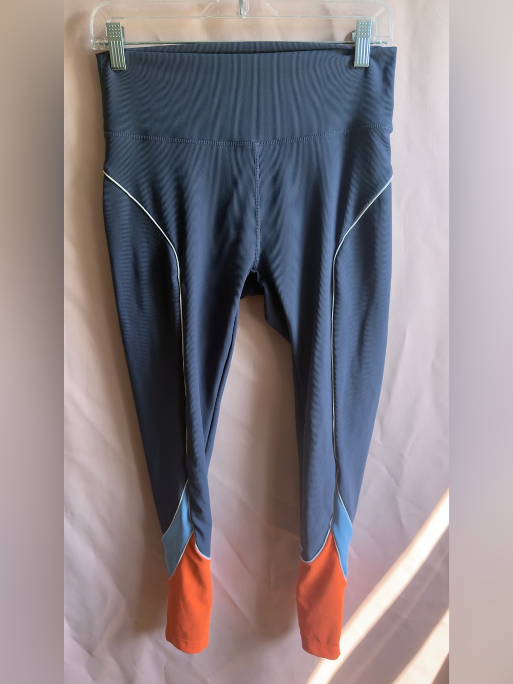 Women’s High-Waist Navy Colorblock Leggings with Orange Accents